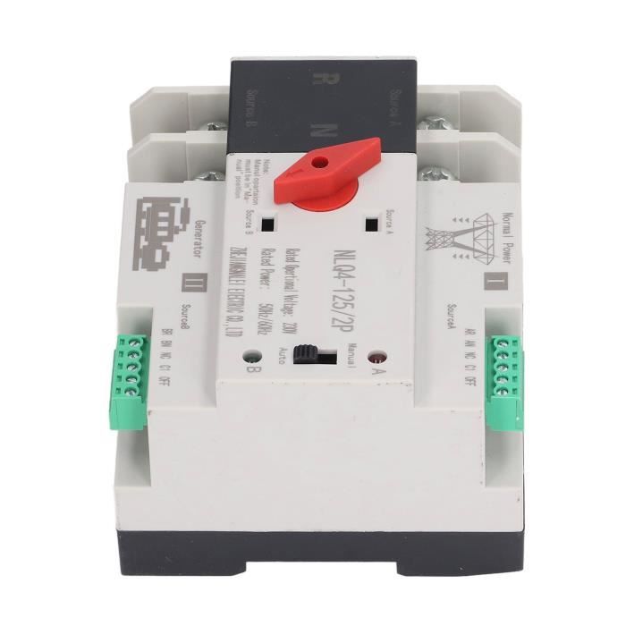 Commutateur De Transfert Manuel 2P 63A - Double Alimentation, Montage Rail DIN 35mm, 400VAC - Pour Usage Résidentiel Et Commercial