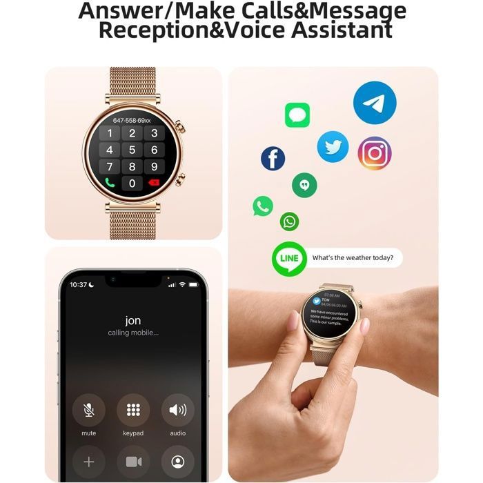 Montre Intelligente Femme cran AMOLED 127quot Tracker Fitness tanche IP68  Argent-1 MONTRE BLUETOOTH