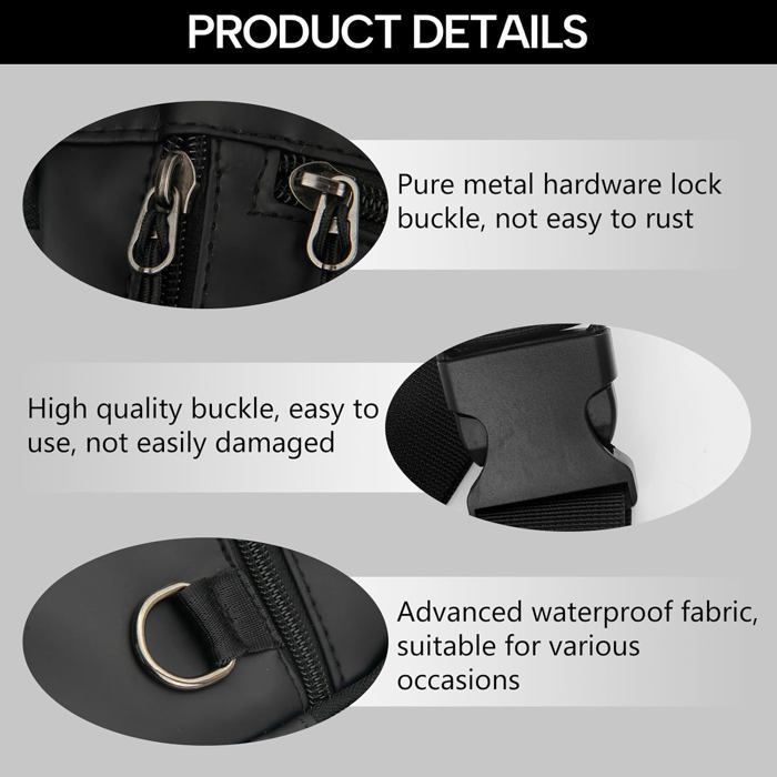 Sac Banane Réglable Long Keeper - Noir, 3 Poches, Taille Ajustable 70-111 Cm, Nylon Résistant à L'eau, Idéal Randonnée, Voyage, Sport