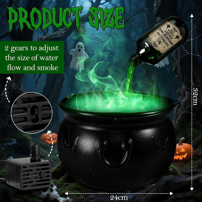Chaudron Halloween Decor Chaudron de sorcière en plastique de 20,3 cm avec brumisateur à 12