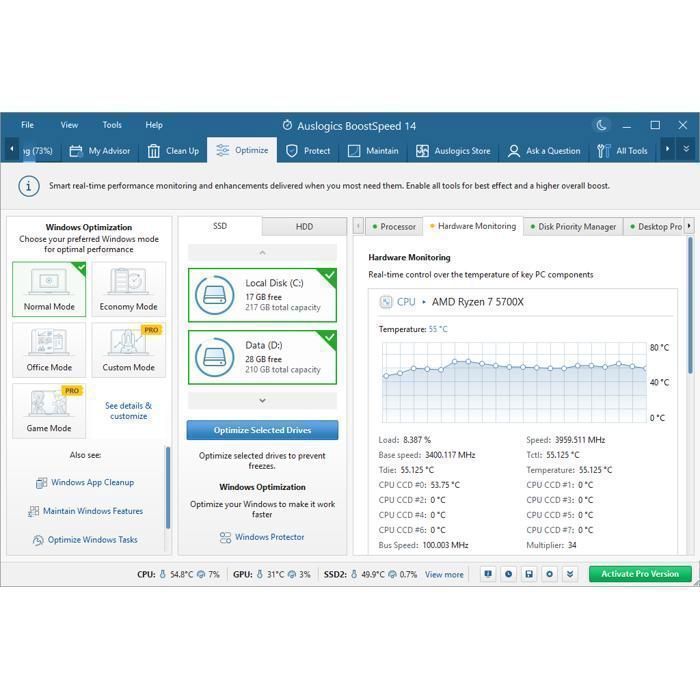 Auslogics BoostSpeed 14 - version 2026 - Logiciel préactivé, Activation ...