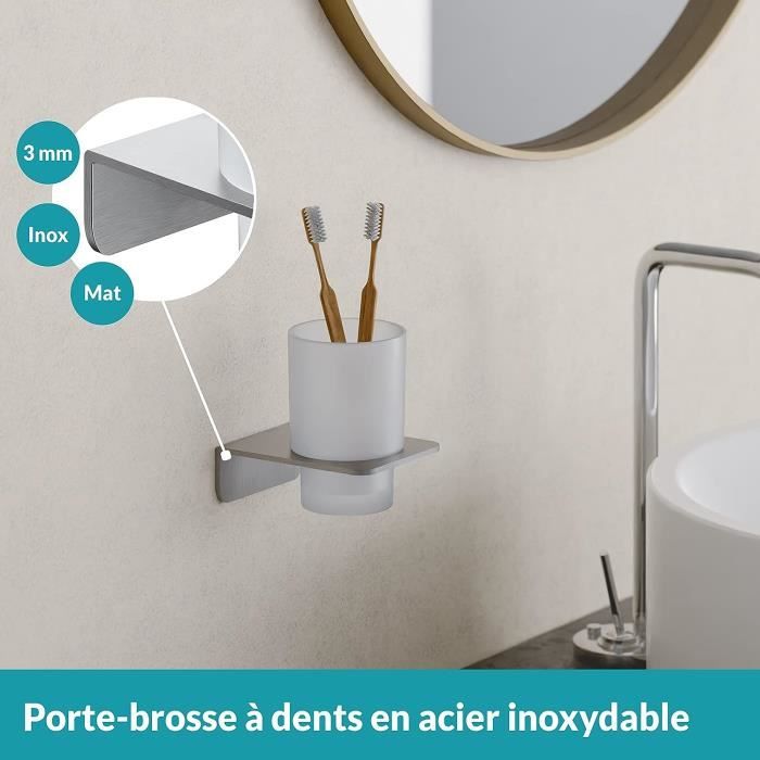 Porte-brosse à dents sans perçage - Gobelet de salle de bain en verre -  Gobelet mural | bol