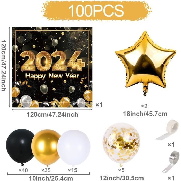 Acheter Guirlande de ballons en arc noir et or pour nouvel an 2024, 102  pièces, Kit de décoration d'arrière-plan pour la maison, fournitures de  fête du nouvel an 2024