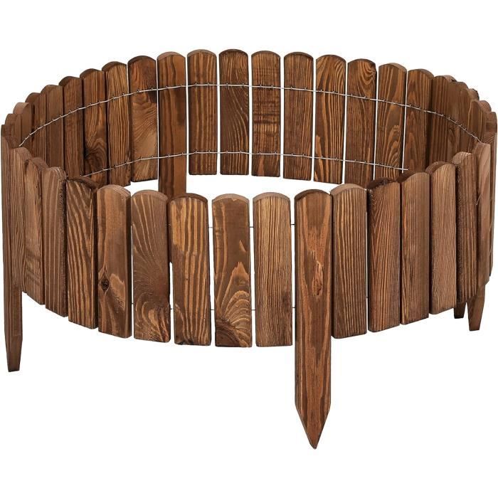 Clôture De Jardin En Bois Flexible - Longueur 200 Cm, Hauteur 20 Cm - Piquets Reliés Par Fil - Couleur Brun Foncé - Marque Garronda
