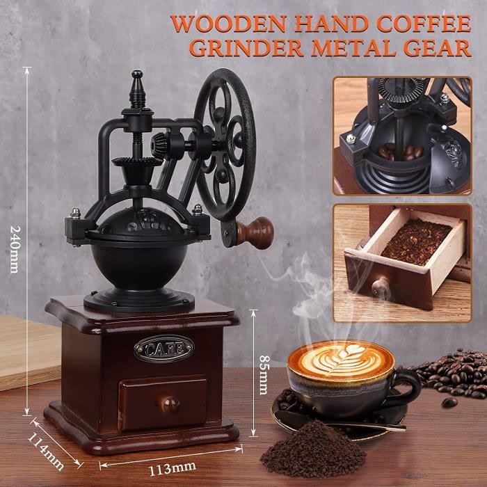 Moulin à café manuel - QIILU - Style rétro - Bois et fer - Réglage de