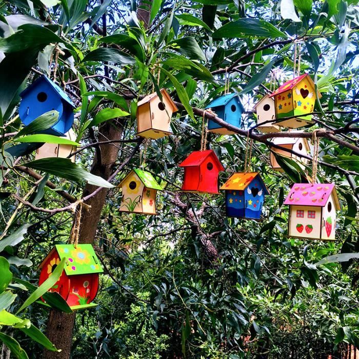 Kit 3 Maisons D'Oiseaux à Bricoler TYXHXTF - Kit DIY Bois Pour Enfants Avec Peinture