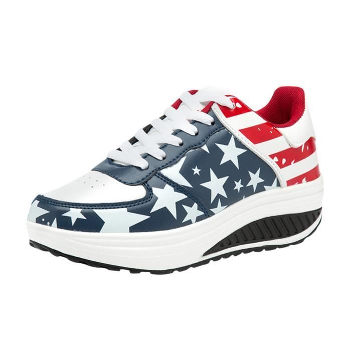 Drapeau americain Flock Roman Slip On Pantalons Chaussures Compensees Chaussures Decontractees Bleu fonce jiaodezmc Bleu fonce Cdiscount