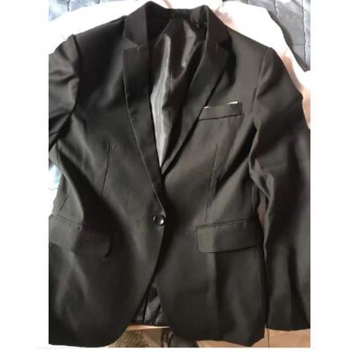 Costume Homme Slim Fit Deux Pieces Elegant Costume Formel D affaires de Couleur uni Un Bouton a la Mode Haut et Pantalon noir A