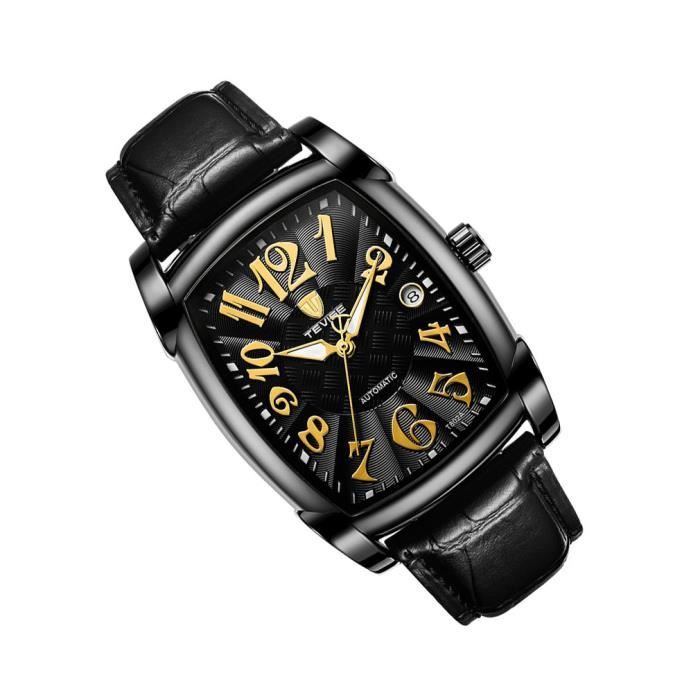 Montre Homme CHENXI 8216 - Boîtier Carré Alliage Noir 12mm - Cadran Bleu/marron/noir - Bracelet Cuir PU - Quartz