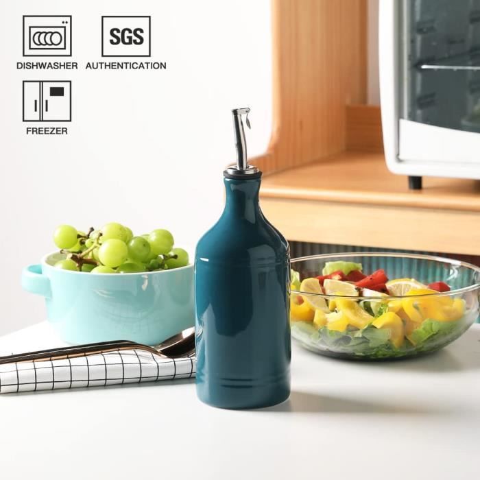 HOMENATUR Bouteille Huile Olive Et Vinaigre 570 Ml En Verre Avec Bec Verseur Et Tamis à Herbes
