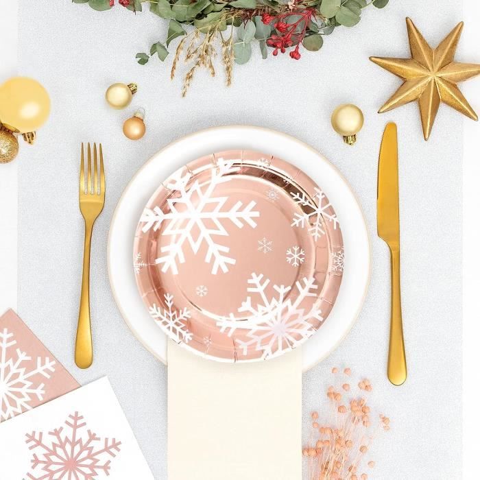 Vaisselle Jetable En Carton De Noël Or Rose Avec Flocon De Neige (Assiette  Dessert)[H3588] - Cdiscount Maison