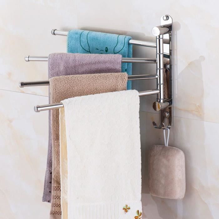 32CM) Argent Porte Serviettes avec 3 Barres 180°Rotatives en Acier Inoxydable SUS304 Porte Serviette Murale Sèche Serviettes