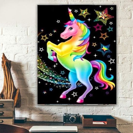 Kit Peinture Diamant 5D Licorne Avec Cadre - 20,3 X 20,3 Cm - Loisir Créatif Pour Enfants Et Débutants