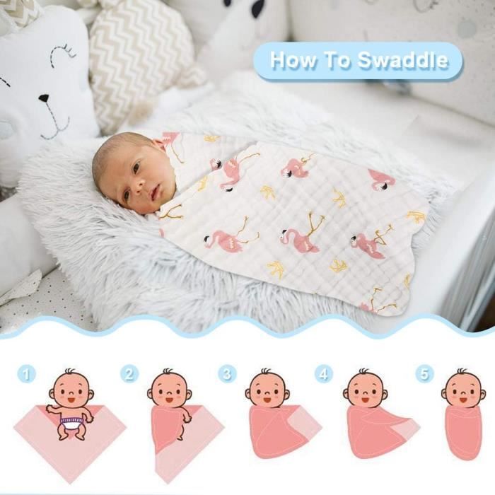 ZEPIQOR Couverture D’Emmaillotage Bébé 0-6 Mois – Lange 100% Coton Ultra Doux Pour Nouveau-Né Garçon & Fille – Bleu Apaisant