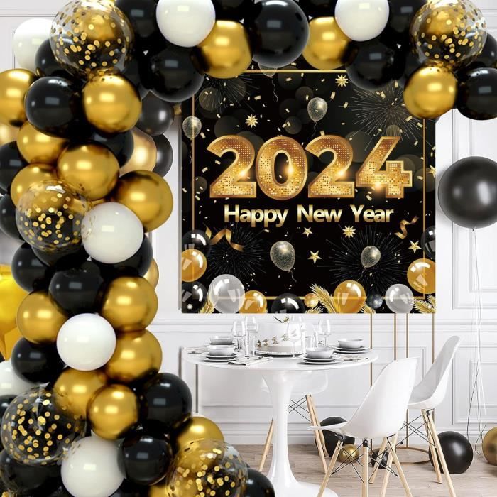 Arche Ballon Nouvel An 2024, 100 Pièces Noir Doré Ballons Guirlande Avec  Happy New Year Bannière, Guirlande De Ballon Noir O[u7672]