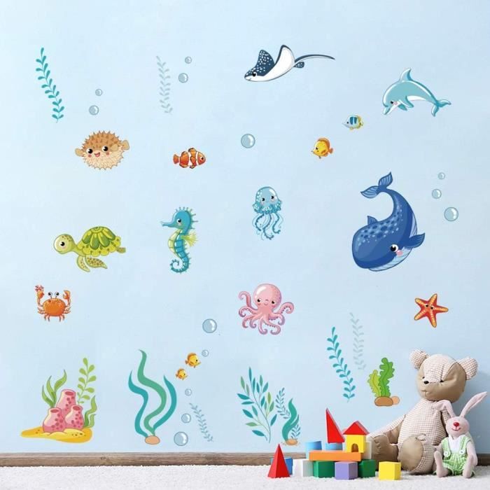 Autocollant Mural Méduse – Décoration Océan – Pelable Et Repositionnable