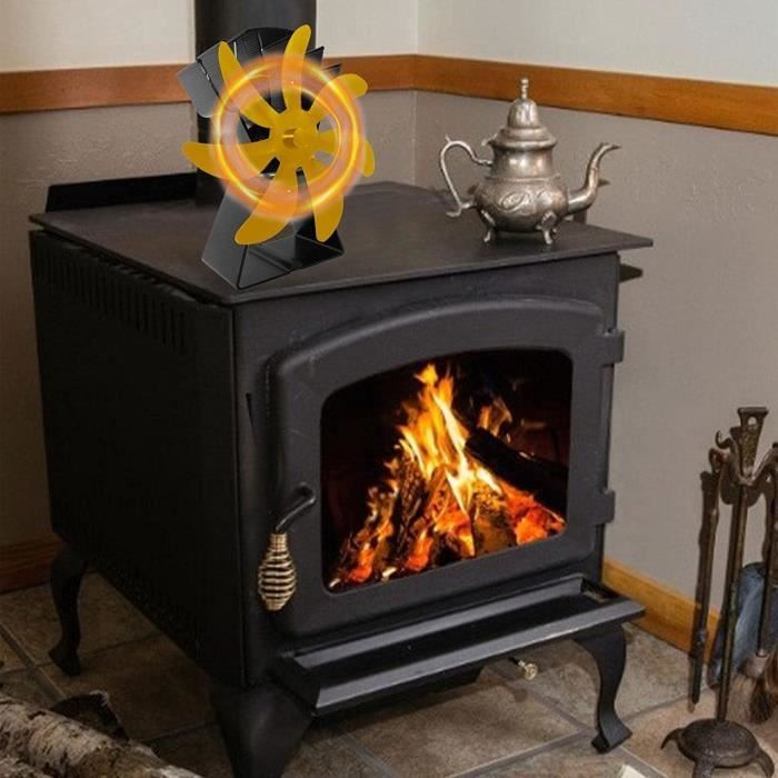 Ventilateur de poele a bois 7 pales - Ventilateur de bu cher + thermometre  de cheminee, ventilateur