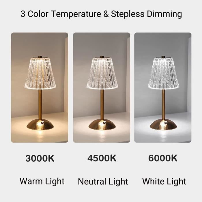 Lampe de chevet tactile Crystal Dimmable Table Lampe Sans Fil Nuit