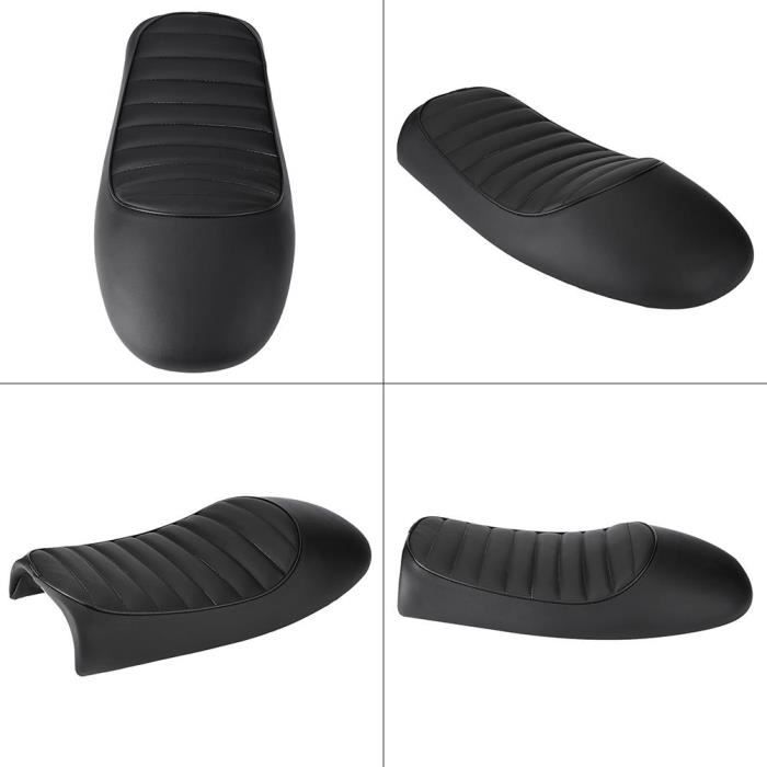 Asiento Motocicleta Vintage Asiento De Motocicleta De Cuero PU Vintage Flat Saddle - Estilo Café Racer, Para CG125, GN, CB400SS, SR400 (Estilo B-Negro) Asiento Moto CG125 GN CB400SS