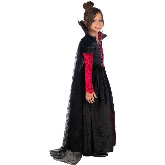 PABTID Déguisement Vampire Fille – Costume Comtesse Gothique – Halloween, Carnaval, Cosplay – Robe Sorcière Noire – Tailles 110 à 150 Cm