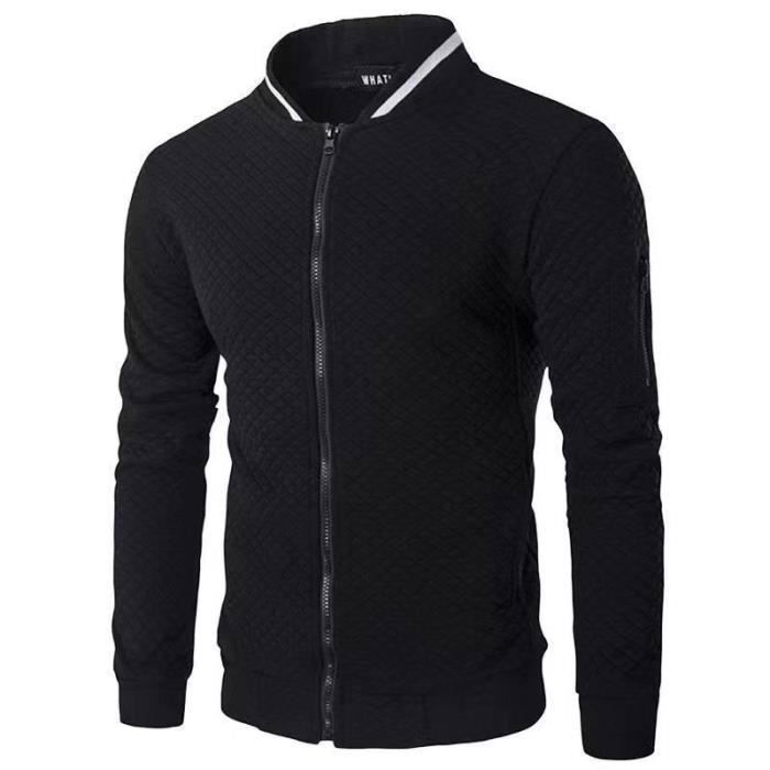 Veste Homme Manches Longues Pull Uni Zippe Bomber Blouson Sweat Shirt Sport MOBIGARLAN NoirA2 M1Y3AA noir Cdiscount Pret a Porter
