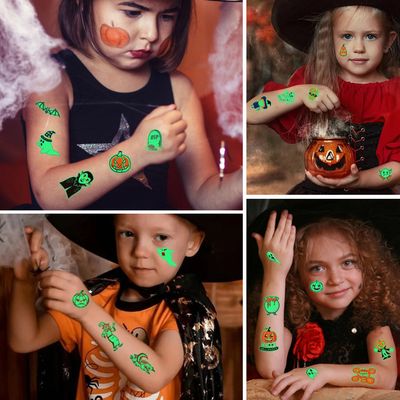10 Feuilles De Tatouages Temporaires Fluo Halloween - Motifs Citrouille, Fantôme, Chauve-souris - Pour Enfants, Fêtes, Déguisements