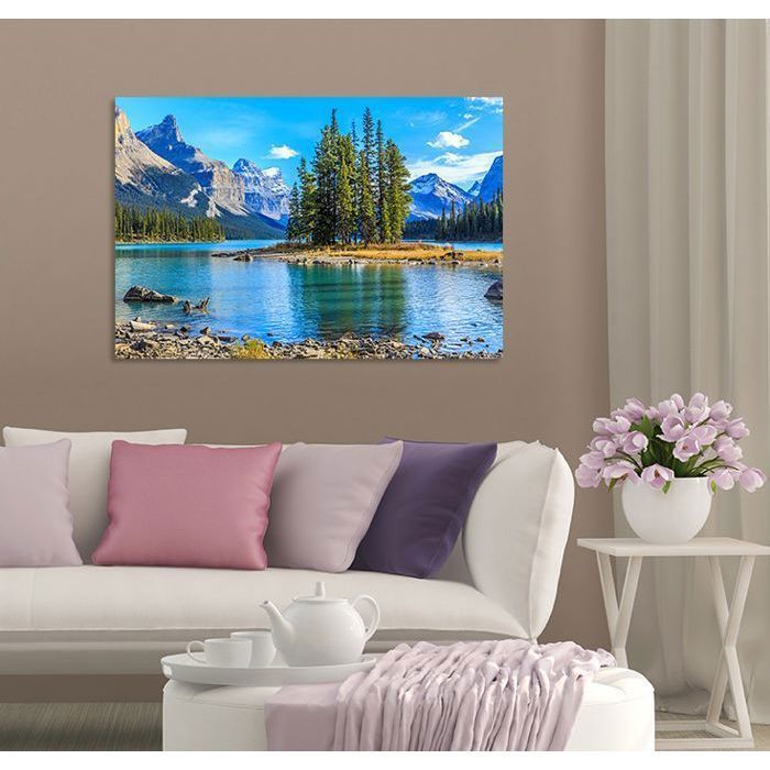 Tableau Mural Alpes 120x40cm - Impression Toile Montagnes - Cadre Bois 2cm - Prêt à Accrocher