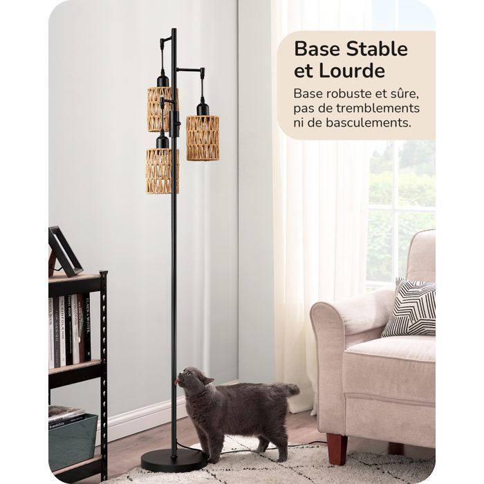 Lampadaire Sur Pied Salon Boho Dimmable Avec Abat-jour En Corde Tissée - 3 Ampoules LED 2700K Incluses