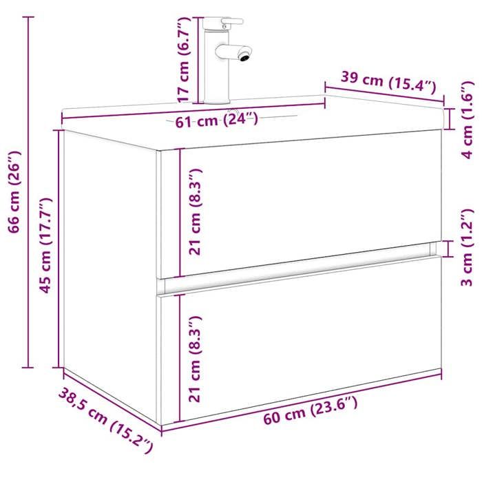 Meuble sous lavabo de salle de bain   Chêne artisanal doré   L80 H59 P46   ARRIBA + Plan de vasque en bois CHÊNE GOLD CRAFT L 81 P46 H2,5