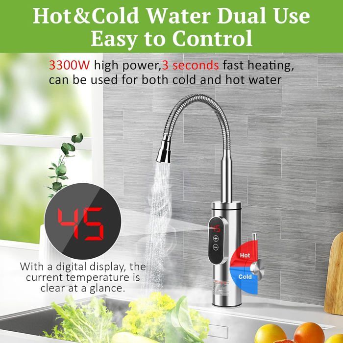Chauffe-Eau Instantané Électrique 3500W - Pour Douche, Affichage LED, Température Constante 30-60°C, Étanche IPX4