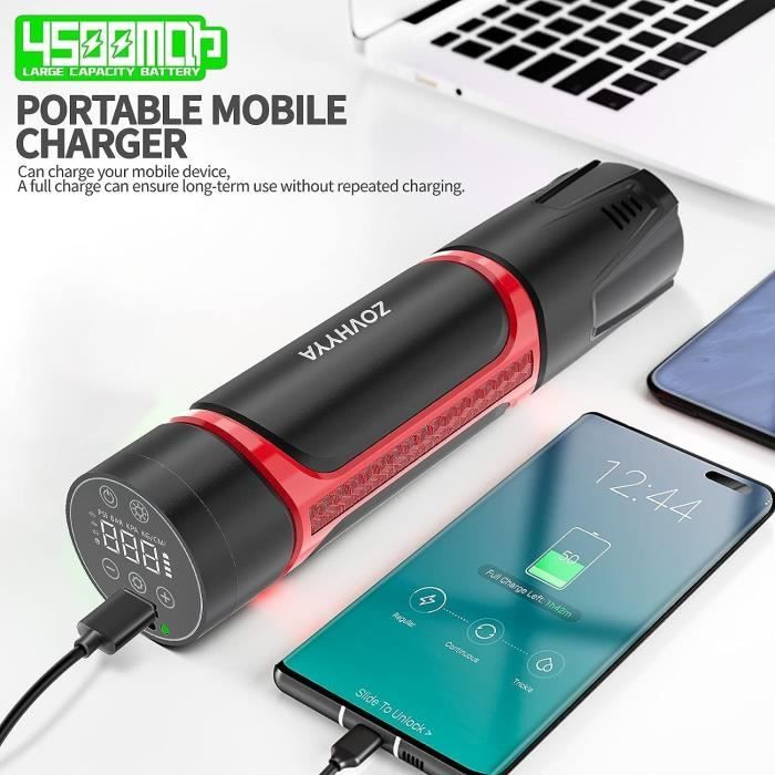 ZOVHYYA Compresseur à Air Portatif 150PSI sans Fils Mini Compresseur 4500 mAh avec Affichage Numérique Lumière LED et Port C USB pour Pneus de Moto Voiture Velo Anneau de Natation