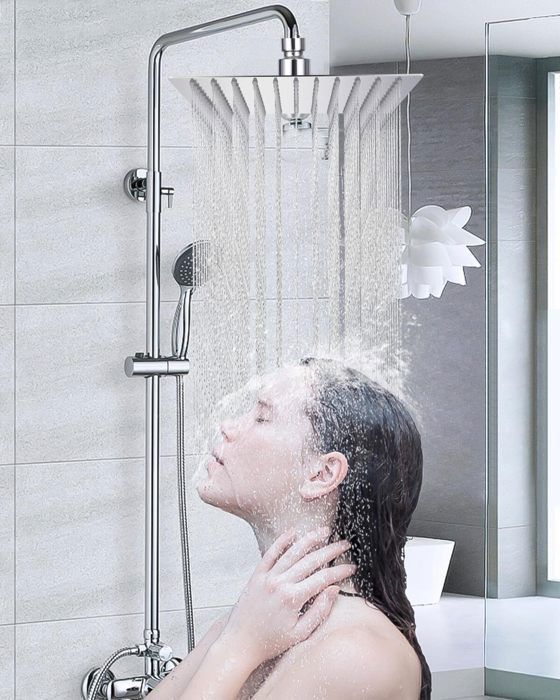 Drenky Pluie Acier Inox Pommeau De Douche Noir Drenky - Pluie Carrée 40 Cm, Acier Inoxydable, Anti-calcaire, Réglable 360° Pommeau Douche Pression Acier Inox