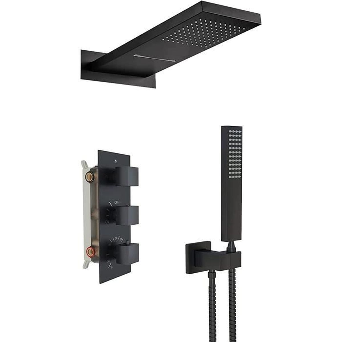 Colonne de douche encastre thermostatique Noir 38℃ Système de Douche
