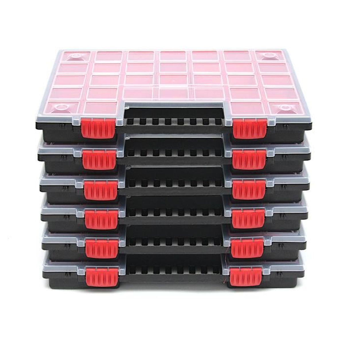 Lot de 6 boîtes de rangement avec couvercle et compartiments rouges ...