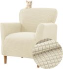 WOVTE Housse de Fauteuil Extensible 1 Place, Jacquard Housse de Fauteuil Club Lavable Protecteur de Fauteuil,Beige