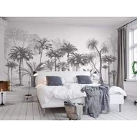 Papier Peint 3D Chambre Salon Black And White Sketch Tropical Rainforest Coconut Tree Background Wall Décoration Murale 350*256CM