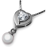 DEPHINI - Collier de perles  Argent sterling 925  Pendentif cour avec cristal CZ  Bijoux fins collier femme  Chaine en argent