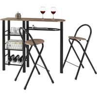 Ensemble STYLE avec table haute de bar mange-debout comptoir et 2 chaises/tabourets, en MDF chêne sauvage et structure en métal noir