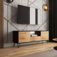 Meuble TV - PLOYSTEA - 137 cm - noir / chêne wotan - style moderne