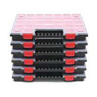 Lot de 6 boîtes de rangement avec couvercle et compartiments rouges amovibles, grandes 39,9 x 30,3 x 5 cm