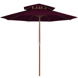PARASOL Parasol double avec mât en bois - Rouge bordeaux - 270 cm
