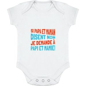 BODY body bébé | Cadeau imprimé en France | 100% coton | Je demande à papi et mamie