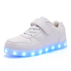 BASKET Baskets Filles Chaussures Garçons LED Lumières avec Télécommande Chaussures USB Rechargeable pour Enfant Blanc