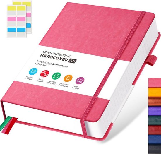 Carnet Travail école Carnet Notes EIMZU A5 Couverture Cuir 360 Pages - Journal Ligné élastique Marque-page Carnet Rigide Ligné