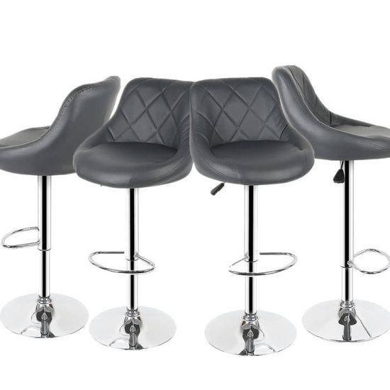 2 Tabourets De Bar Pivotants Et Réglables En Hauteur - Siège Similicuir, Pied Acier Chromé, Hauteur 64,5-84,5 Cm - 12