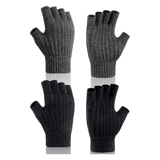 Gants Demi-doigts Chauds En Tricot Extensible - 1 Paire Unisexe, Longueur 21 Cm - Pour Femmes Et Hommes, Hiver, Activités Extérieures - 4