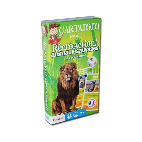 Jeu de cartes Cartatoto Récré Action ! Animaux Sauvages - France Cartes - 44 cartes cartonnées plastifiées