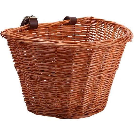 Panier Vélo Rétro En Osier Tressé (simili) - Fixation Guidon - Rangement