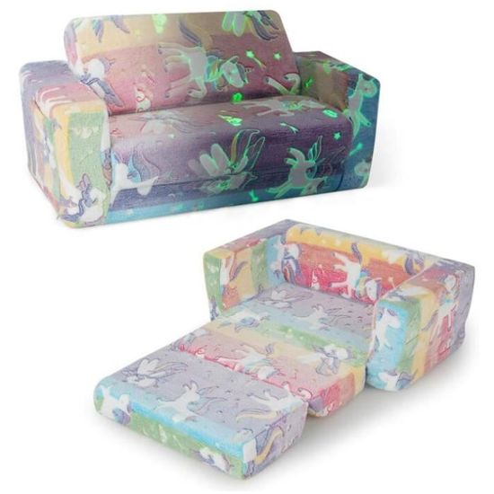Canapé Enfant DREAMADE 2 En 1 - Convertible Et Brille Dans Le Noir - Avec Couverture - Pour Enfants 3+ Ans