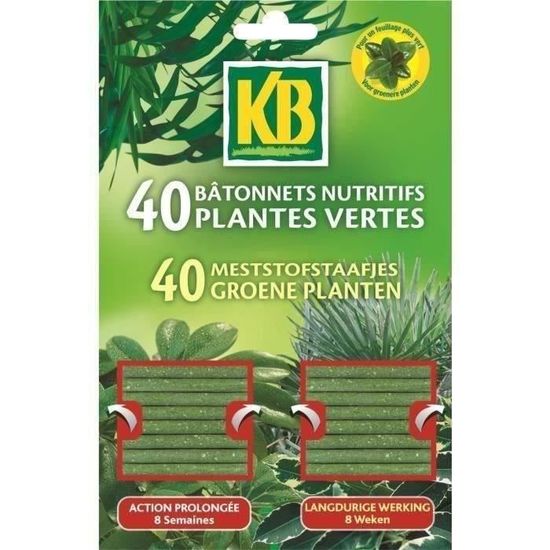 Bâtonnets nutritifs plantes vertes - KB - Action prolongée 8 semaines - NPK 10-7-9 + 2% mgo